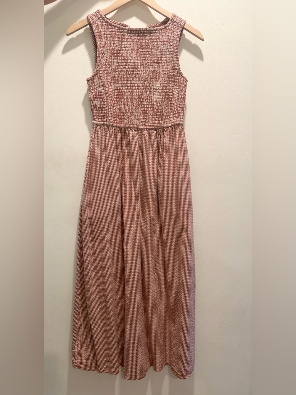Sleeveless Maxi Dress in Rust/Burnt Orange Gingham